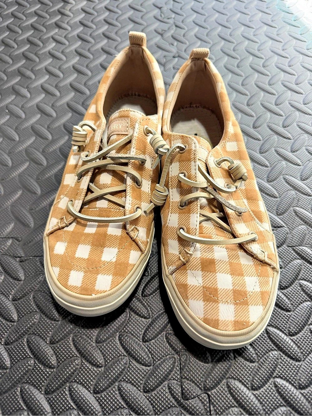 Sperry Crest Vibe Gingham Sneaker Sneakers Brown & White US 7